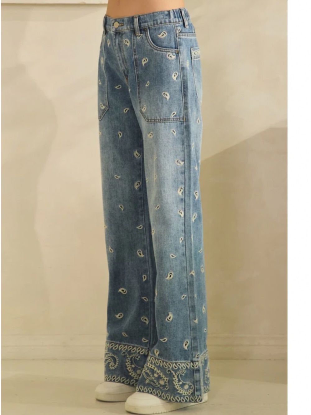 Oli & Hali Light Blue Paisley Embroidered Straight-Leg Jeans - Picture 11 of 16